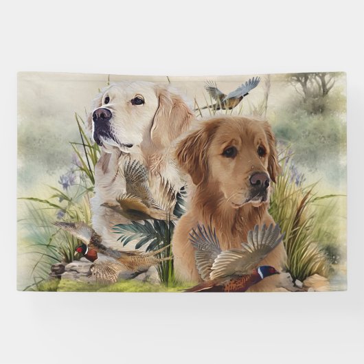 Labrador Retrievers met fazant, Art Spandoek (Horizontaal)