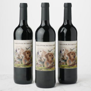 Labrador Retrievers met fazant, Art Wijn Etiket