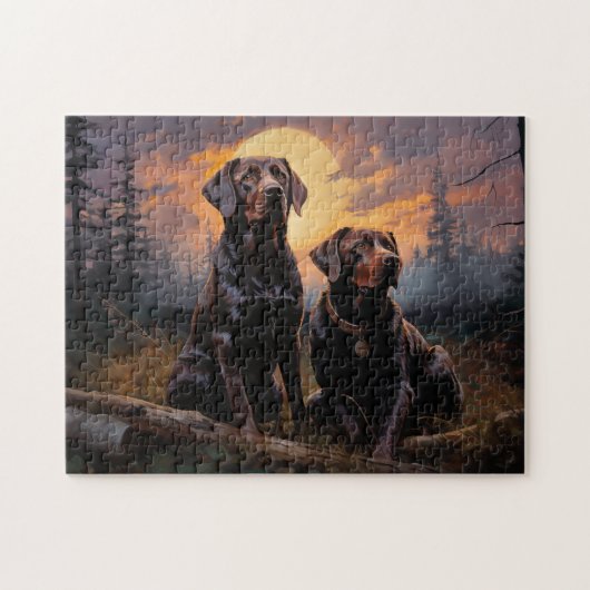 Labrador Retrievers op een maanverlichte nacht Legpuzzel (Horizontaal)