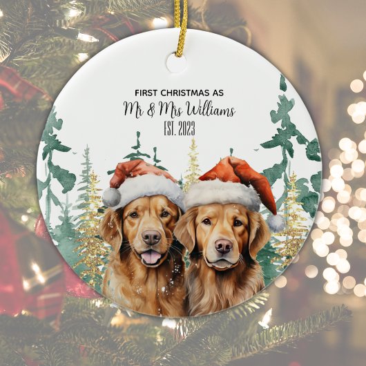 Labrador Retrievers Paar Monogram Naam Kerstmis Keramisch Ornament