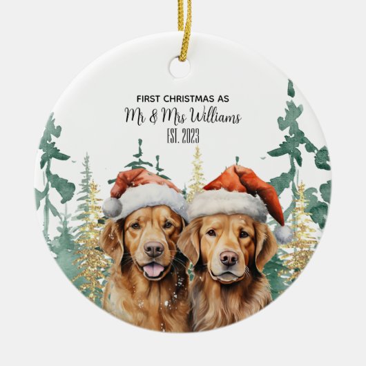 Labrador Retrievers Paar Monogram Naam Kerstmis Keramisch Ornament (Voorkant)