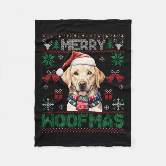 Labrador Retrievers Vrolijke Kerstmis Woofmas Dog  Fleece Deken (Voorkant)