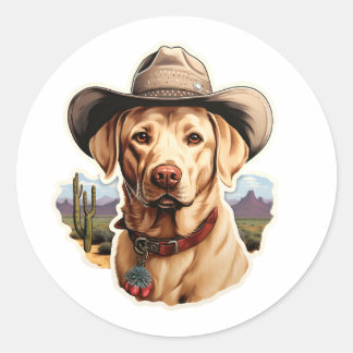 Labrador Retriver met een cowboy pet Ronde Sticker
