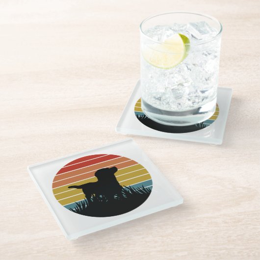 Labrador Retro Sunset Glazen Onderzetter (Schuin)