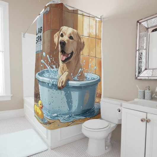 Labrador Slordig Slaperig Schattig Grappig Douchegordijn (In situ)