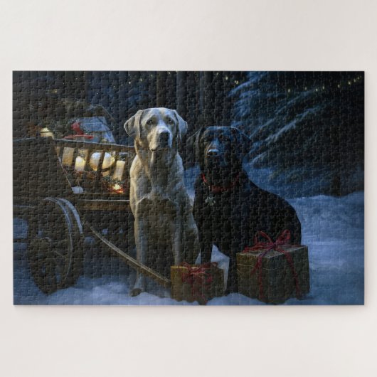 Labrador Sneeuw Slede Kerst Decoratie Legpuzzel (Horizontaal)