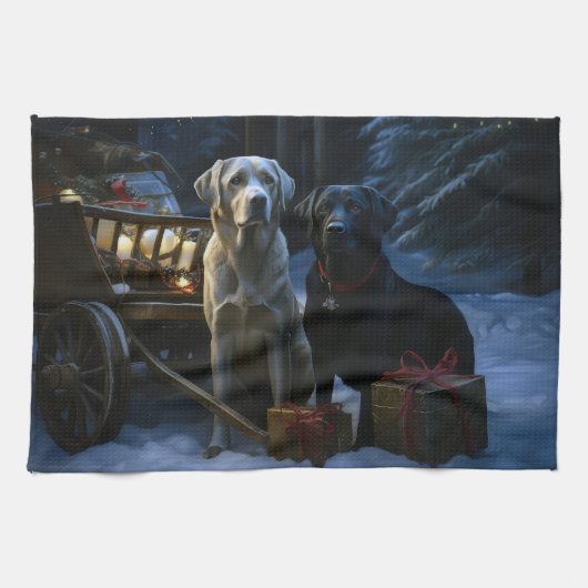 Labrador Sneeuw Slede Kerst Decoratie Theedoek (Horizontaal)