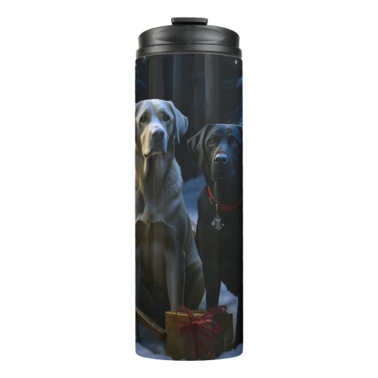 Labrador Sneeuw Slede Kerst Decoratie Thermosbeker (Voorkant)