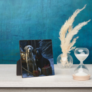 Labrador Sneeuw slee Kerstmis decoratie Fotoplaat