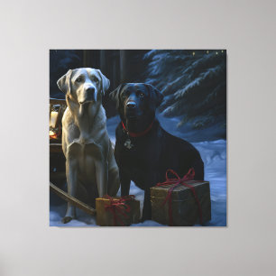 Labrador Snowy Sleigh Kerst Decor Canvas Afdruk