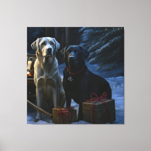 Labrador Snowy Sleigh Kerst Decor Canvas Afdruk (Voorkant)