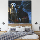 Labrador Snowy Sleigh Kerst Decor Canvas Afdruk (Insitu (Slaapkamer))