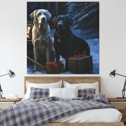 Labrador Snowy Sleigh Kerst Decor Canvas Afdruk (Insitu (Slaapkamer))