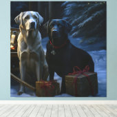 Labrador Snowy Sleigh Kerst Decor Canvas Afdruk (Insitu (Houten vloer))