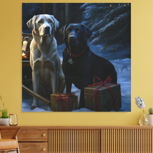 Labrador Snowy Sleigh Kerst Decor Canvas Afdruk (Insitu (Woonkamer))