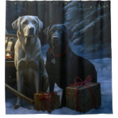 Labrador Snowy Sleigh Kerst Decor Douchegordijn (Voorkant)