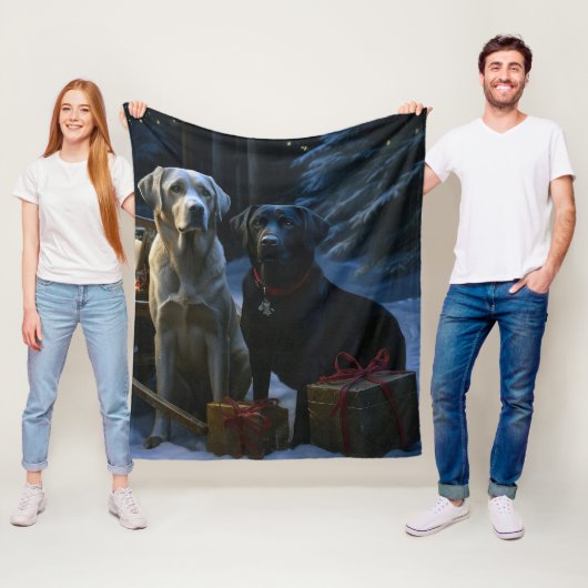 Labrador Snowy Sleigh Kerst Decor Fleece Deken (In situ)