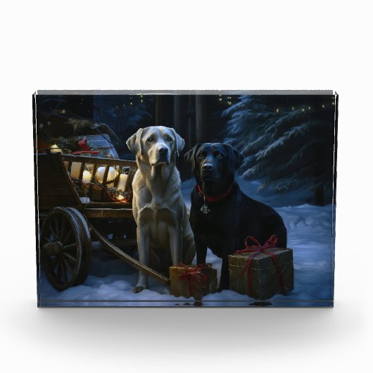 Labrador Snowy Sleigh Kerst Decor Fotoblokken (Voorkant)