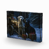 Labrador Snowy Sleigh Kerst Decor Fotoblokken (Rechts)