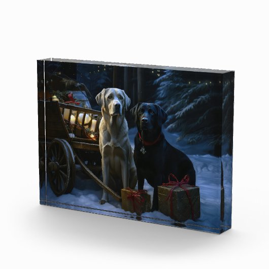 Labrador Snowy Sleigh Kerst Decor Fotoblokken (Rechts)