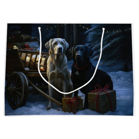 Labrador Snowy Sleigh Kerst Decor Groot Cadeauzakje (Voorkant)