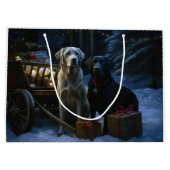 Labrador Snowy Sleigh Kerst Decor Groot Cadeauzakje (Achterkant)