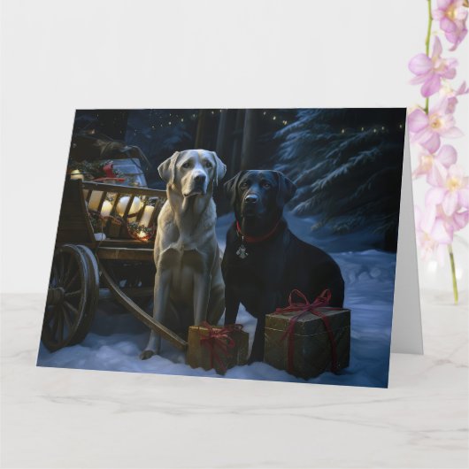 Labrador Snowy Sleigh Kerst Decor Kaart (Orchidee)