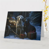 Labrador Snowy Sleigh Kerst Decor Kaart (Gele Bloem)