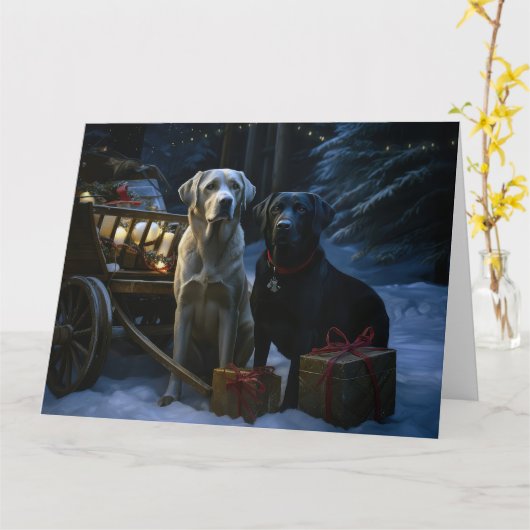 Labrador Snowy Sleigh Kerst Decor Kaart (Gele Bloem)