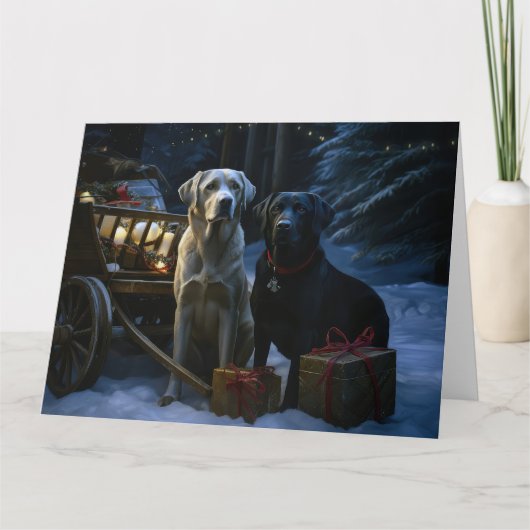Labrador Snowy Sleigh Kerst Decor Kaart (Voorkant)