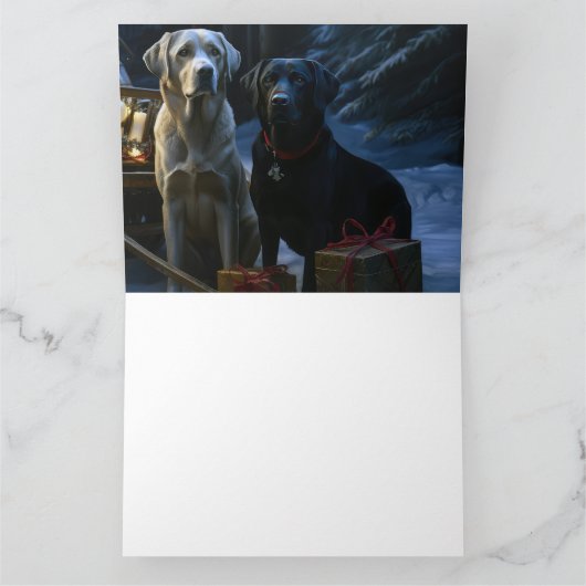 Labrador Snowy Sleigh Kerst Decor Kaart (Binnen)