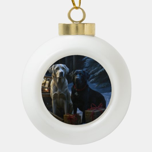 Labrador Snowy Sleigh Kerst Decor Keramische Bal Ornament (Voorkant)