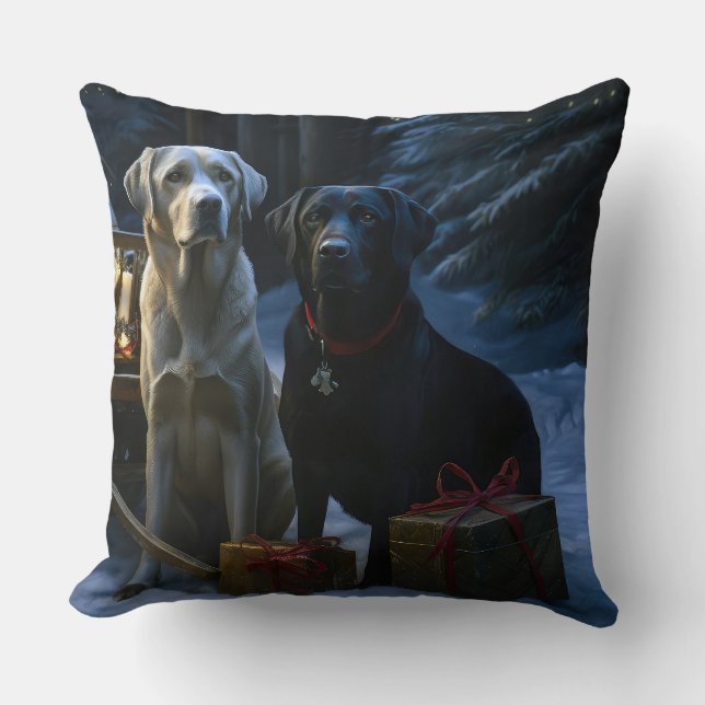 Labrador Snowy Sleigh Kerst Decor Kussen (Voorkant)