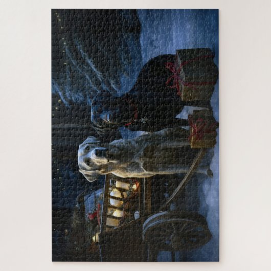 Labrador Snowy Sleigh Kerst Decor Legpuzzel (Verticaal)