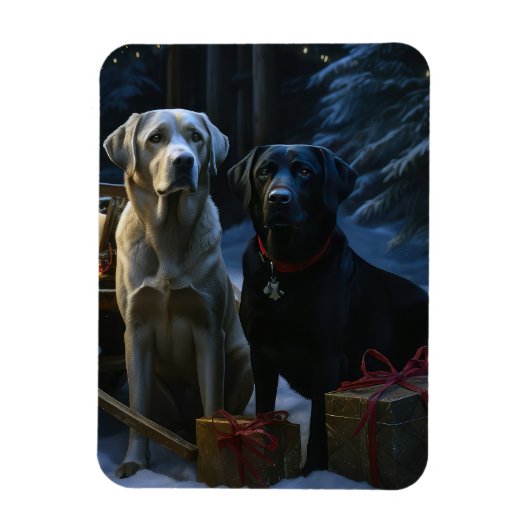Labrador Snowy Sleigh Kerst Decor Magneet (Verticaal)