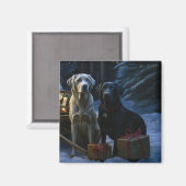 Labrador Snowy Sleigh Kerst Decor Magneet (Voorkant / Achterkant)