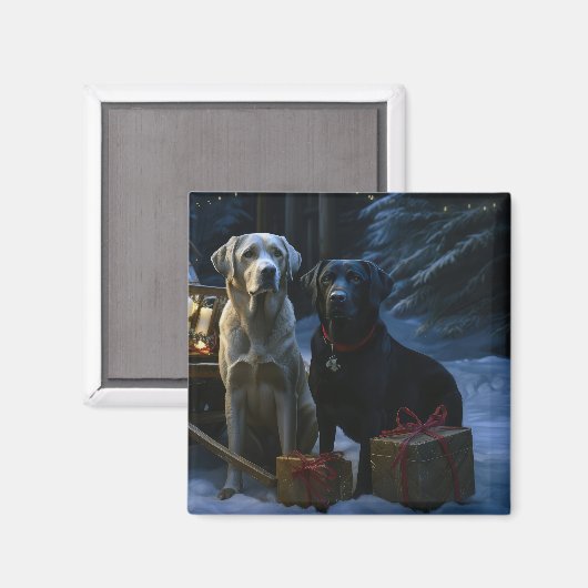 Labrador Snowy Sleigh Kerst Decor Magneet (Voorkant / Achterkant)