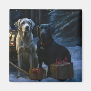 Labrador Snowy Sleigh Kerst Decor Magneet