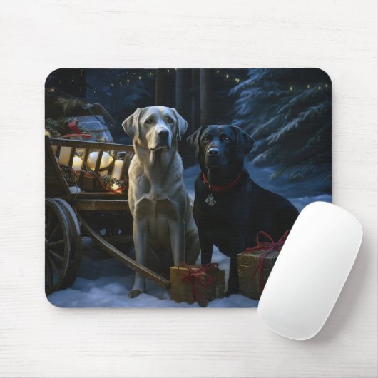 Labrador Snowy Sleigh Kerst Decor Muismat (Met muis)