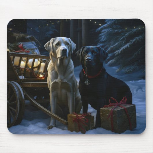 Labrador Snowy Sleigh Kerst Decor Muismat (Voorkant)