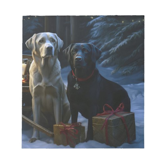 Labrador Snowy Sleigh Kerst Decor Notitieblok (Voorkant)