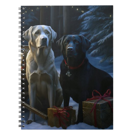 Labrador Snowy Sleigh Kerst Decor Notitieboek (Voorkant)