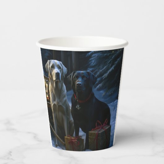 Labrador Snowy Sleigh Kerst Decor Papieren Bekers (Achterkant)