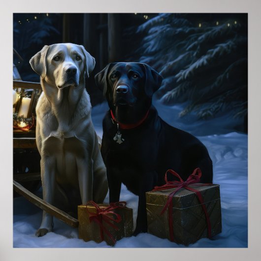 Labrador Snowy Sleigh Kerst Decor Poster (Voorkant)