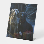 Labrador Snowy Sleigh Kerst Decor Reclamebord Met Voetstuk (Voorkant)
