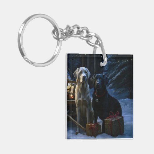 Labrador Snowy Sleigh Kerst Decor Sleutelhanger (Voorkant Links)