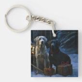 Labrador Snowy Sleigh Kerst Decor Sleutelhanger (Voorkant)