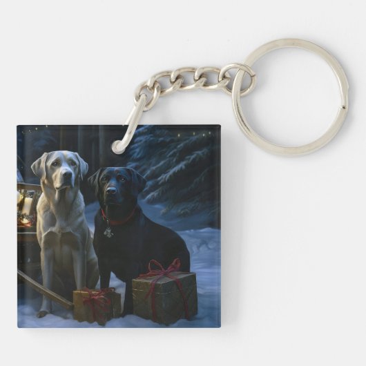Labrador Snowy Sleigh Kerst Decor Sleutelhanger (Achterkant)