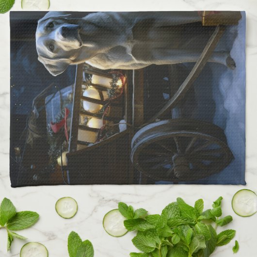 Labrador Snowy Sleigh Kerst Decor Theedoek (Gevouwen)