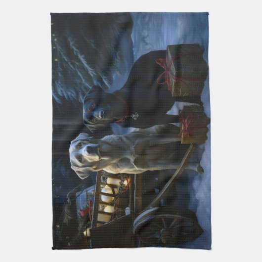 Labrador Snowy Sleigh Kerst Decor Theedoek (Verticaal)